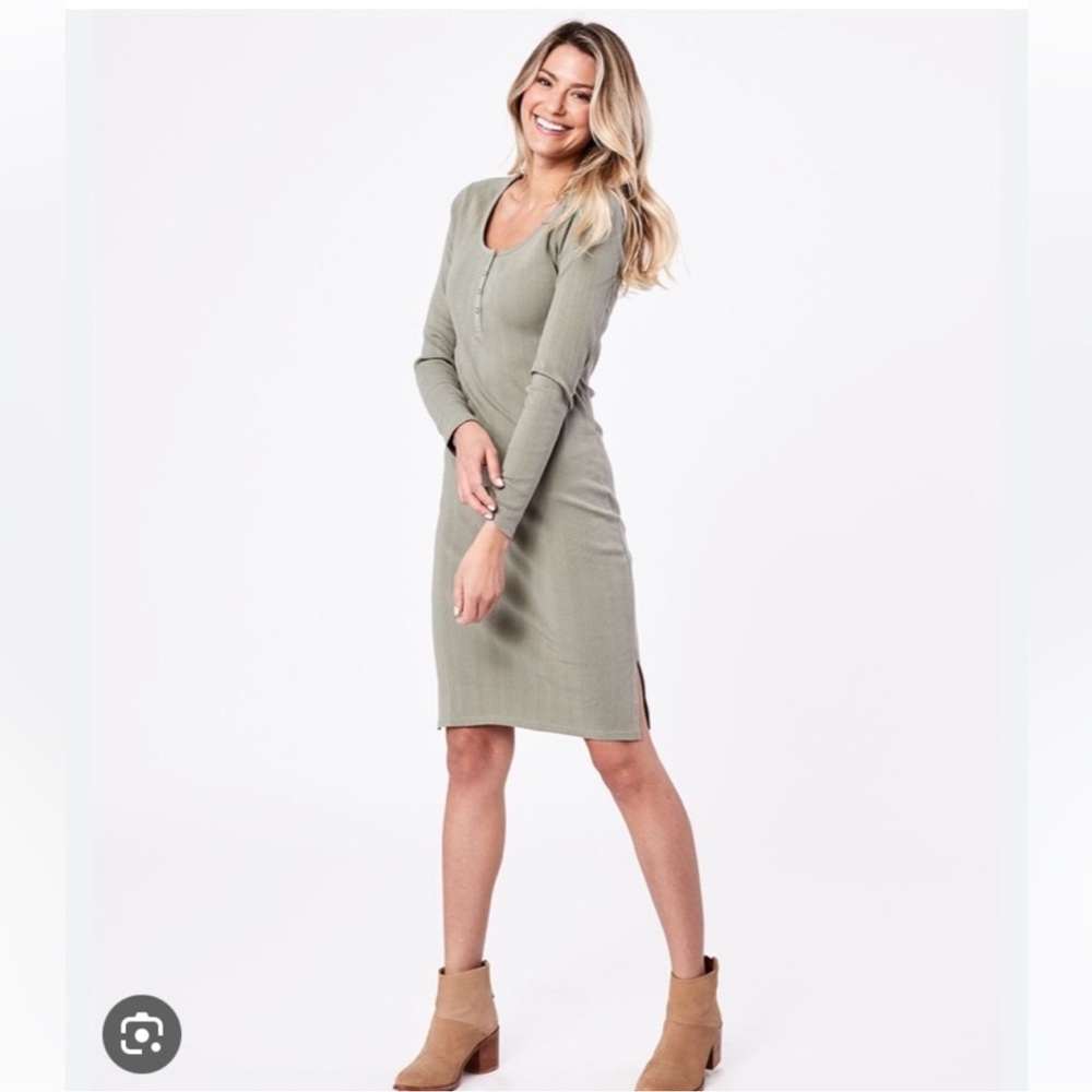 PACT green organic cotton stretch knit ribbed dress long sleeve ladies M